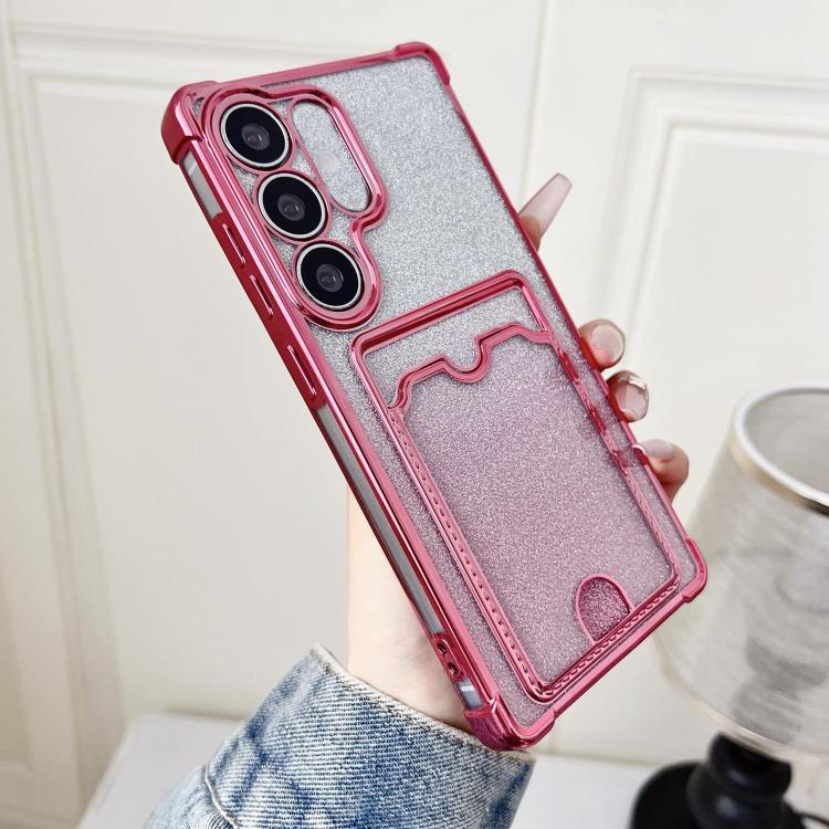 Gradient Glitter Plating TPU Phone Case with Card Slot, For Samsung Galaxy S26+ 5G, For Samsung Galaxy S26 Ultra 5G, For Samsung Galaxy S26 5G, For Samsung Galaxy S25 5G, For Samsung Galaxy S25+ 5G, For Samsung Galaxy S25 Ultra 5G