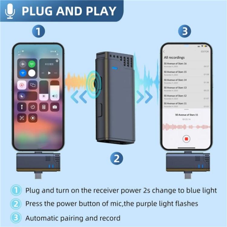 JMARY MW16 3.5mm, Type-C, 8 Pin 3 in 1 2.4G Lavalier Wireless Microphone