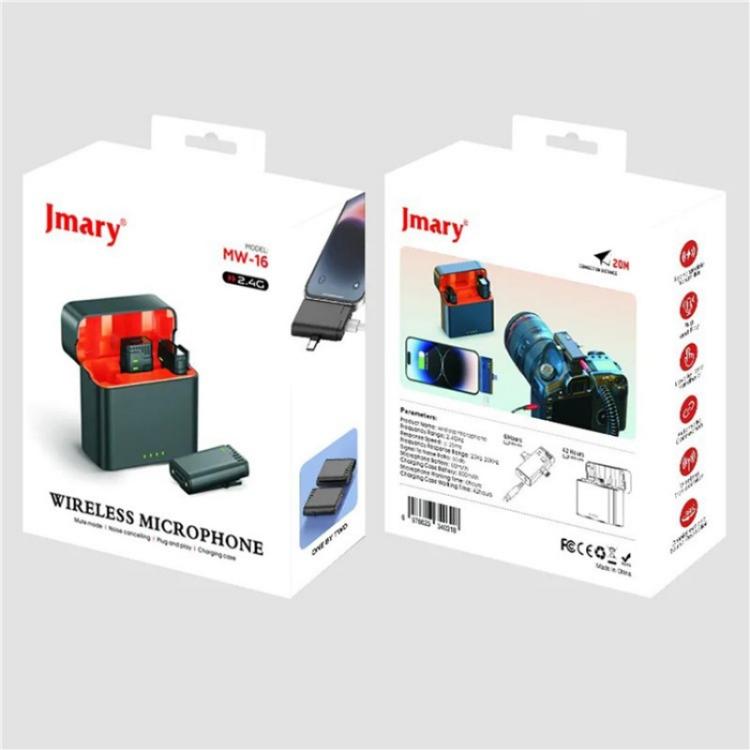 JMARY MW16 3.5mm, Type-C, 8 Pin 3 in 1 2.4G Lavalier Wireless Microphone