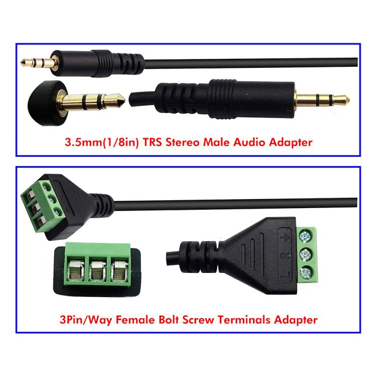 JUNSUNMAY 3.5mm Male to 3 Pin Stereo Audio Terminal Block Balum Connection Cable, Length: 30cm