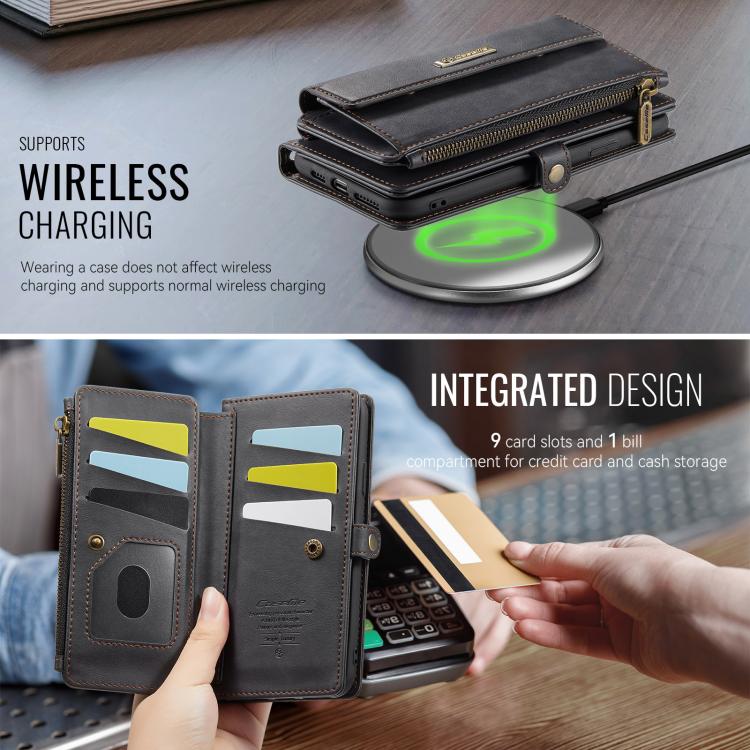 CaseMe C39 RFID Blocking Zipper Wallet Leather Phone Case with Crossbody Strap