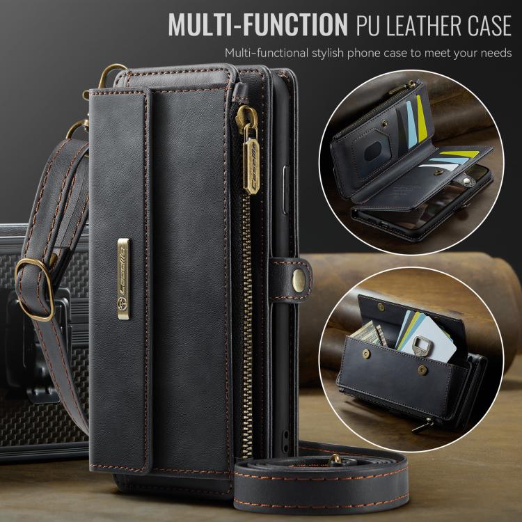 CaseMe C39 RFID Blocking Zipper Wallet Leather Phone Case with Crossbody Strap