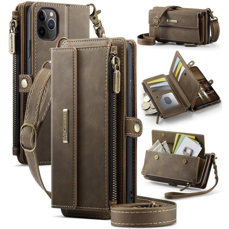 CaseMe C39 RFID Blocking Zipper Wallet Leather Phone Case with Crossbody Strap