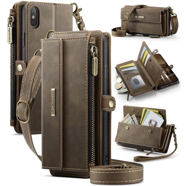 CaseMe C39 RFID Blocking Zipper Wallet Leather Phone Case with Crossbody Strap