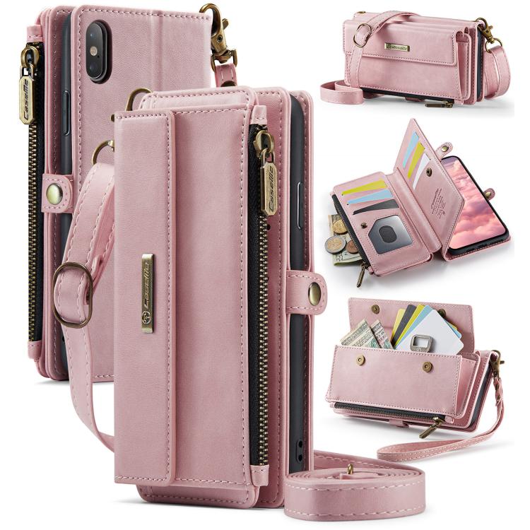 CaseMe C39 RFID Blocking Zipper Wallet Leather Phone Case with Crossbody Strap