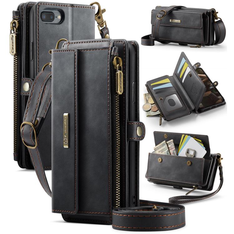 CaseMe C39 RFID Blocking Zipper Wallet Leather Phone Case with Crossbody Strap