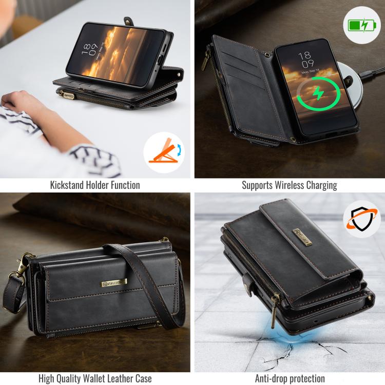 CaseMe C39 RFID Blocking Zipper Wallet Leather Phone Case with Crossbody Strap, For Samsung Galaxy S20 FE 5G, For Samsung Galaxy S20 Ultra 5G, For Samsung Galaxy S20+ 5G, For Samsung Galaxy S20 5G, For Samsung Galaxy A17, For Samsung Galaxy S25 / S24 5...