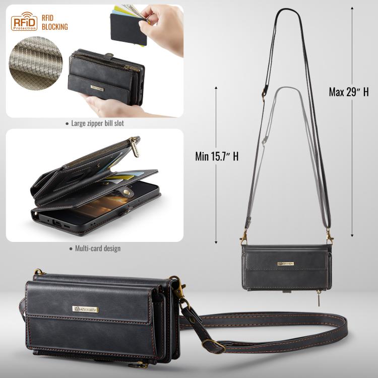 CaseMe C39 RFID Blocking Zipper Wallet Leather Phone Case with Crossbody Strap, For Samsung Galaxy S20 FE 5G, For Samsung Galaxy S20 Ultra 5G, For Samsung Galaxy S20+ 5G, For Samsung Galaxy S20 5G, For Samsung Galaxy A17, For Samsung Galaxy S25 / S24 5...