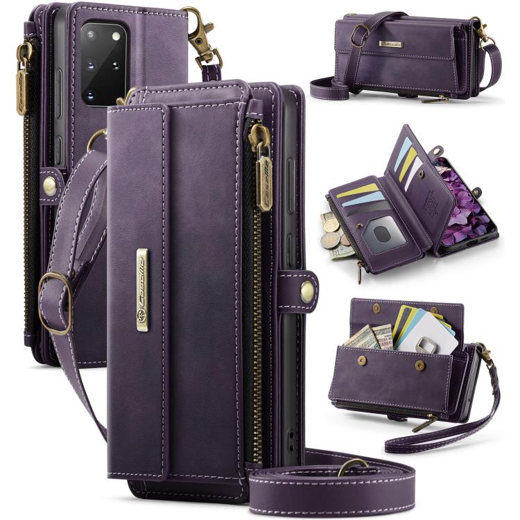 CaseMe C39 RFID Blocking Zipper Wallet Leather Phone Case with Crossbody Strap, For Samsung Galaxy S20 FE 5G, For Samsung Galaxy S20 Ultra 5G, For Samsung Galaxy S20+ 5G, For Samsung Galaxy S20 5G, For Samsung Galaxy A17, For Samsung Galaxy S25 / S24 5...