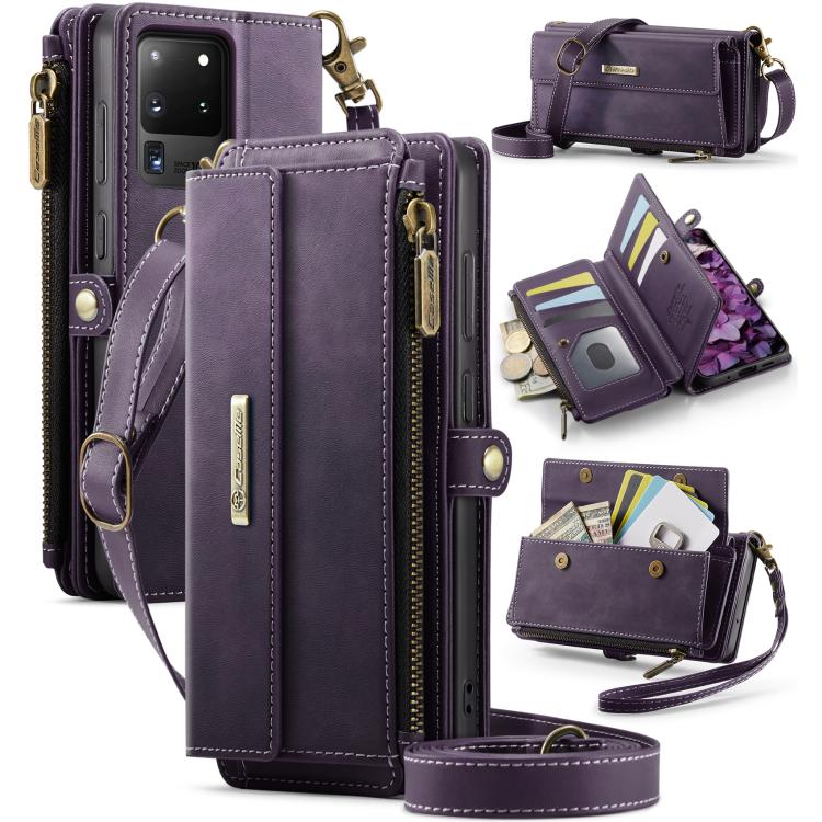 CaseMe C39 RFID Blocking Zipper Wallet Leather Phone Case with Crossbody Strap, For Samsung Galaxy S20 FE 5G, For Samsung Galaxy S20 Ultra 5G, For Samsung Galaxy S20+ 5G, For Samsung Galaxy S20 5G, For Samsung Galaxy A17, For Samsung Galaxy S25 / S24 5...