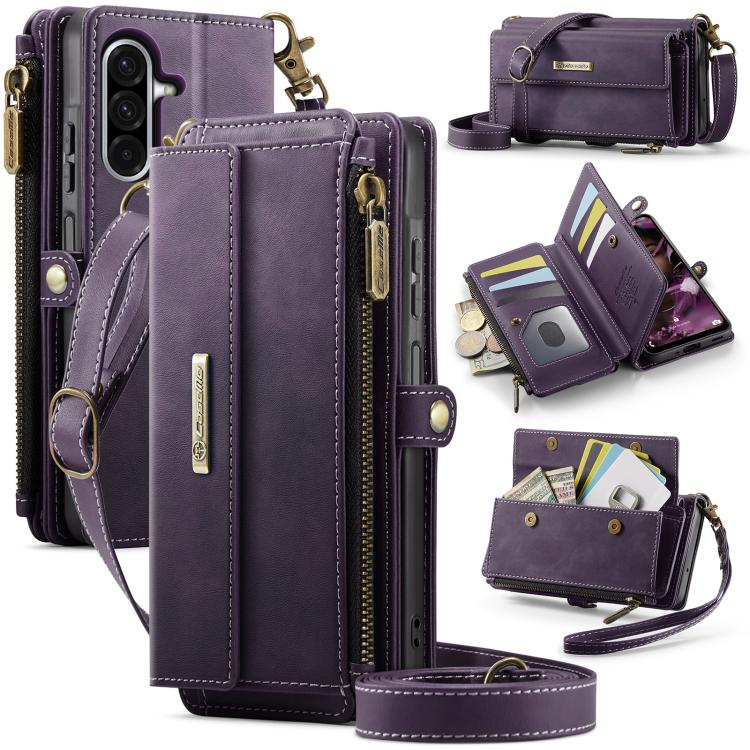 CaseMe C39 RFID Blocking Zipper Wallet Leather Phone Case with Crossbody Strap, For Samsung Galaxy S20 FE 5G, For Samsung Galaxy S20 Ultra 5G, For Samsung Galaxy S20+ 5G, For Samsung Galaxy S20 5G, For Samsung Galaxy A17, For Samsung Galaxy S25 / S24 5...