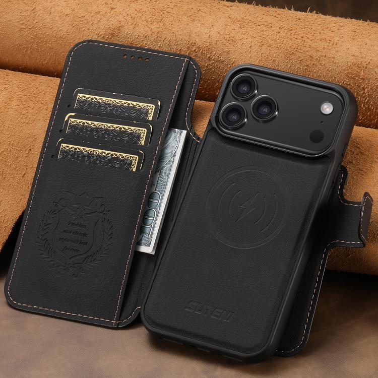 Suteni Q05 2-in-1 Multi-function MagSafe Wallet Litchi Leather Phone Case