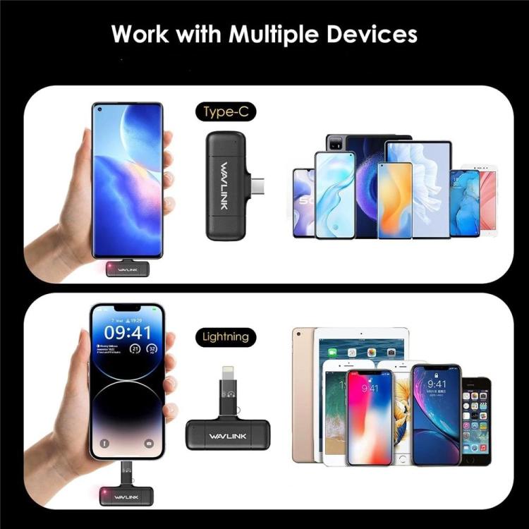 WAVLINK WS-WAJ606C1 Lavalier Noise Reduction Wireless Microphone with 8 Pin RX Receiver