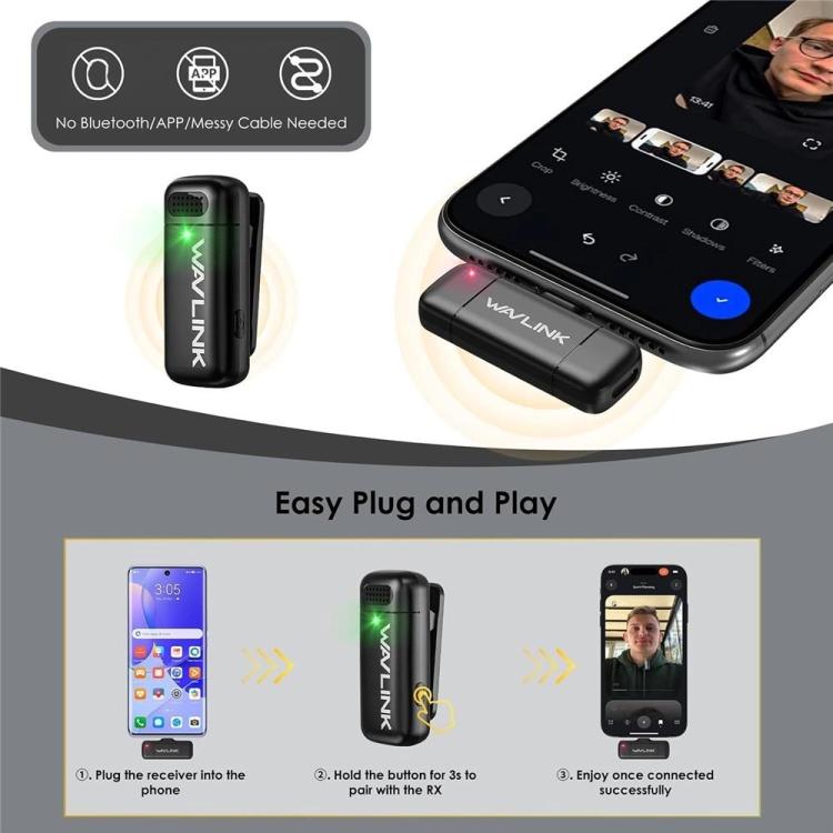 WAVLINK WS-WAJ606C1 Lavalier Noise Reduction Wireless Microphone with 8 Pin RX Receiver