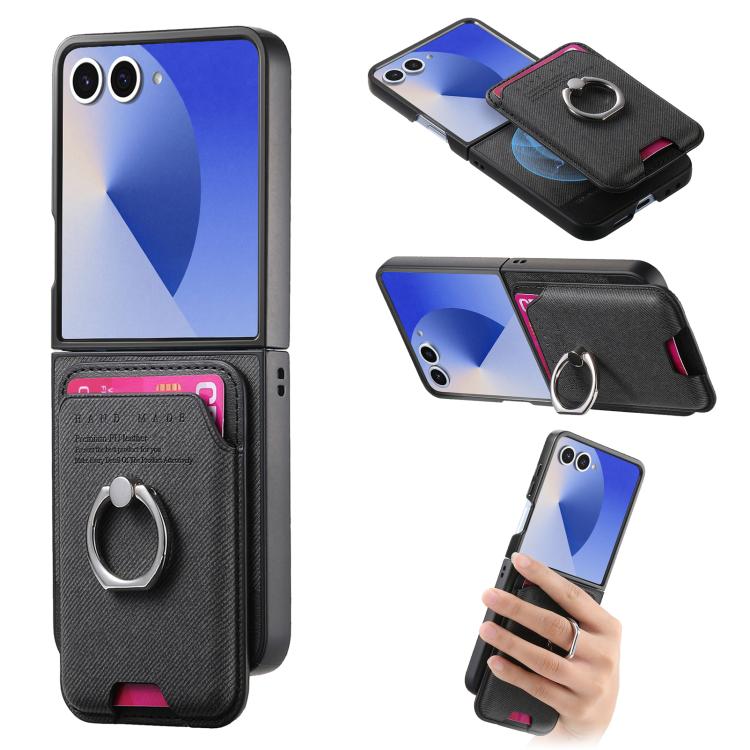 Twill Fabric Card Bag Ring Magnetic Back Phone Case