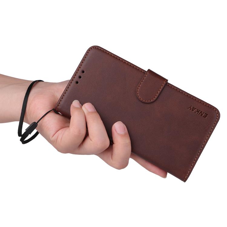 ENKAY Card Wallet Calf Texture Leather Phone Case with Thickened Glue No White Edge Film