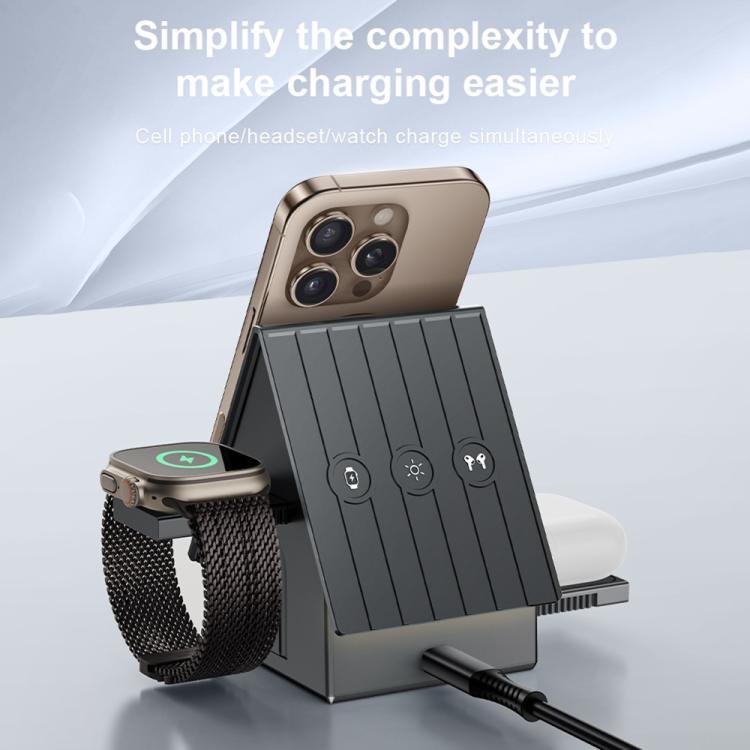 G68 15W Desktop Magnetic Charging Dock 3 in 1 Wireless Charger for Watch / Phone / Earbuds