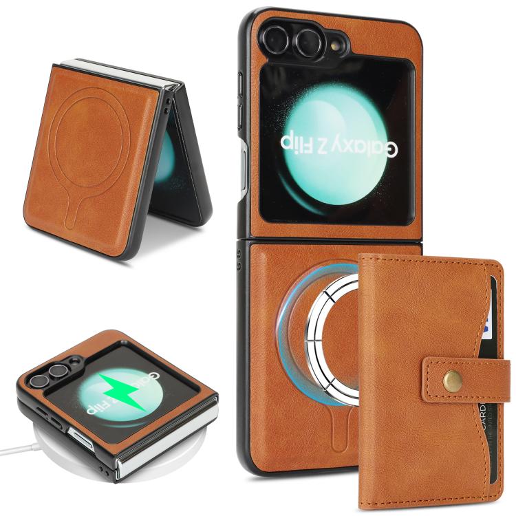 Kalebol Magnetic Button Card Bag MagSafe Ring Leather Phone Case