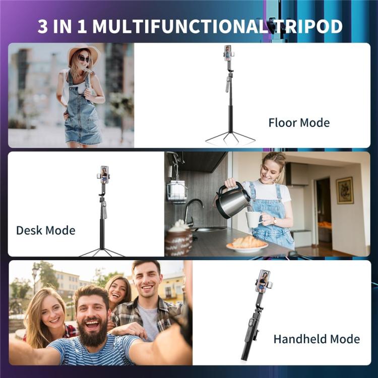 Q530TK Portable Metal Phone Stand Selfie Stick Expandable Auto Face Tracking Tripod with Single Fill Light