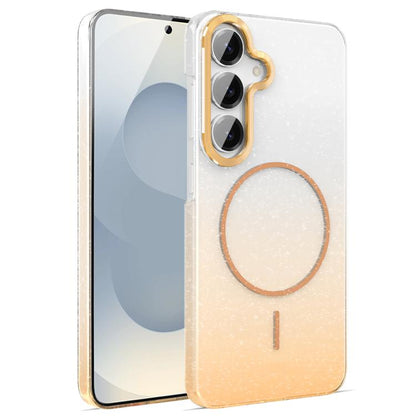 Gold Diamond Glitter Gradient MagSafe Shockproof Phone Case, For Samsung Galaxy S25 Edge 5G, For Samsung Galaxy A56 5G, For Samsung Galaxy A26 5G, For Samsung Galaxy A36 5G, For Samsung Galaxy S25 5G, For Samsung Galaxy S25+ 5G                         ...