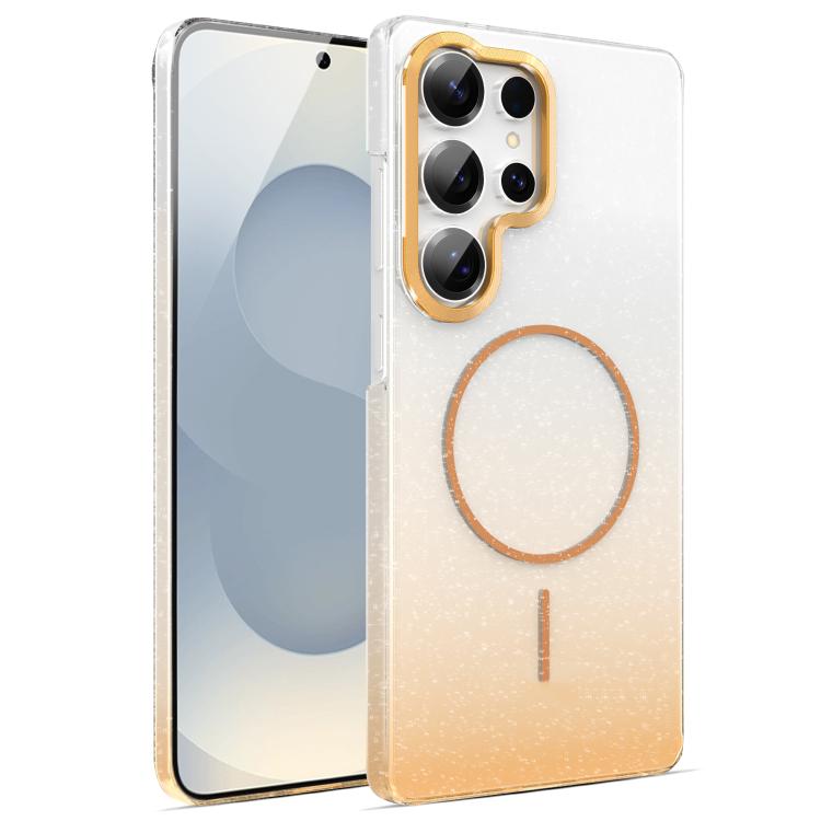 Gold Diamond Glitter Gradient MagSafe Shockproof Phone Case, For Samsung Galaxy S25 Edge 5G, For Samsung Galaxy A56 5G, For Samsung Galaxy A26 5G, For Samsung Galaxy A36 5G, For Samsung Galaxy S25 5G, For Samsung Galaxy S25+ 5G                         ...