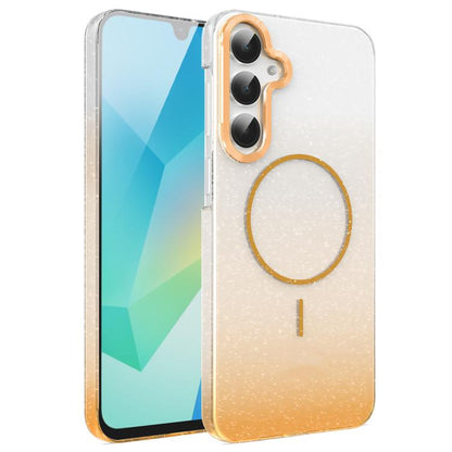 Gold Diamond Glitter Gradient MagSafe Shockproof Phone Case, For Samsung Galaxy S25 Edge 5G, For Samsung Galaxy A56 5G, For Samsung Galaxy A26 5G, For Samsung Galaxy A36 5G, For Samsung Galaxy S25 5G, For Samsung Galaxy S25+ 5G                         ...
