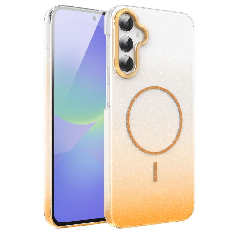 Gold Diamond Glitter Gradient MagSafe Shockproof Phone Case, For Samsung Galaxy S25 Edge 5G, For Samsung Galaxy A56 5G, For Samsung Galaxy A26 5G, For Samsung Galaxy A36 5G, For Samsung Galaxy S25 5G, For Samsung Galaxy S25+ 5G                         ...