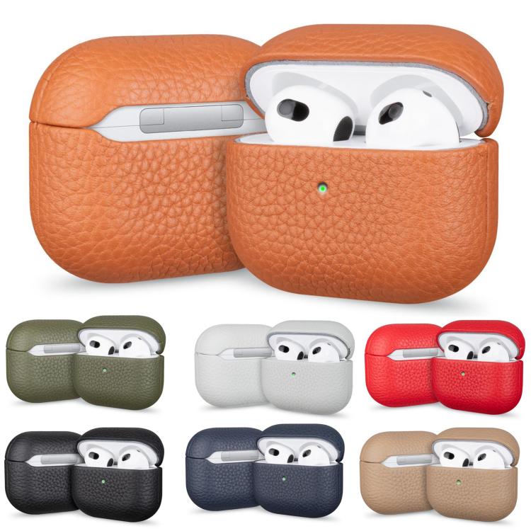 Litchi Grain Genuine Leather Earbuds Protective Case