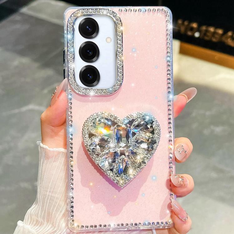 Diamond Glitter Gemstone Heart Holder Phone Case, For Samsung Galaxy S25 5G, For Samsung Galaxy S25+ 5G, For Samsung Galaxy S25 Ultra 5G, For Samsung Galaxy A16 5G, For Samsung Galaxy S24 FE 5G, For Samsung Galaxy A15 5G, For Samsung Galaxy A55 5G     ...