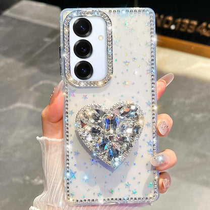 Diamond Glitter Gemstone Heart Holder Phone Case, For Samsung Galaxy S25 5G, For Samsung Galaxy S25+ 5G, For Samsung Galaxy S25 Ultra 5G, For Samsung Galaxy A16 5G, For Samsung Galaxy S24 FE 5G, For Samsung Galaxy A15 5G, For Samsung Galaxy A55 5G     ...
