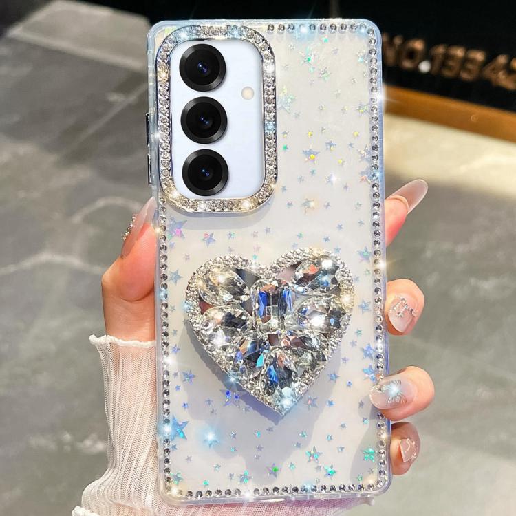 Diamond Glitter Gemstone Heart Holder Phone Case, For Samsung Galaxy S25 5G, For Samsung Galaxy S25+ 5G, For Samsung Galaxy S25 Ultra 5G, For Samsung Galaxy A16 5G, For Samsung Galaxy S24 FE 5G, For Samsung Galaxy A15 5G, For Samsung Galaxy A55 5G     ...