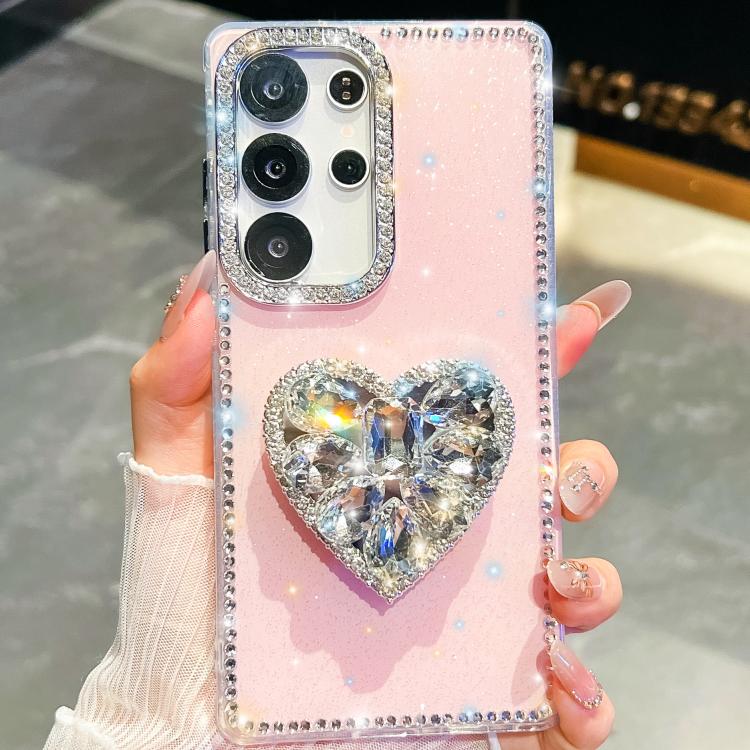 Diamond Glitter Gemstone Heart Holder Phone Case, For Samsung Galaxy S25 5G, For Samsung Galaxy S25+ 5G, For Samsung Galaxy S25 Ultra 5G, For Samsung Galaxy A16 5G, For Samsung Galaxy S24 FE 5G, For Samsung Galaxy A15 5G, For Samsung Galaxy A55 5G     ...
