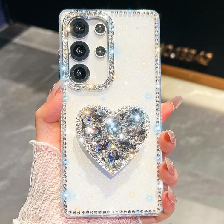 Diamond Glitter Gemstone Heart Holder Phone Case, For Samsung Galaxy S25 5G, For Samsung Galaxy S25+ 5G, For Samsung Galaxy S25 Ultra 5G, For Samsung Galaxy A16 5G, For Samsung Galaxy S24 FE 5G, For Samsung Galaxy A15 5G, For Samsung Galaxy A55 5G     ...