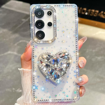 Diamond Glitter Gemstone Heart Holder Phone Case, For Samsung Galaxy S25 5G, For Samsung Galaxy S25+ 5G, For Samsung Galaxy S25 Ultra 5G, For Samsung Galaxy A16 5G, For Samsung Galaxy S24 FE 5G, For Samsung Galaxy A15 5G, For Samsung Galaxy A55 5G     ...