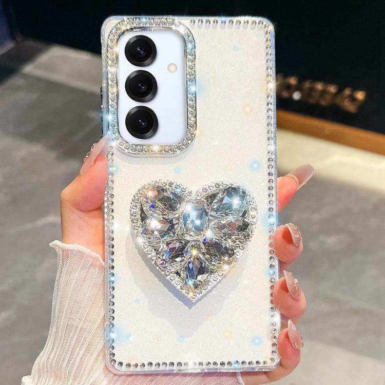 Diamond Glitter Gemstone Heart Holder Phone Case, For Samsung Galaxy S25 5G, For Samsung Galaxy S25+ 5G, For Samsung Galaxy S25 Ultra 5G, For Samsung Galaxy A16 5G, For Samsung Galaxy S24 FE 5G, For Samsung Galaxy A15 5G, For Samsung Galaxy A55 5G     ...