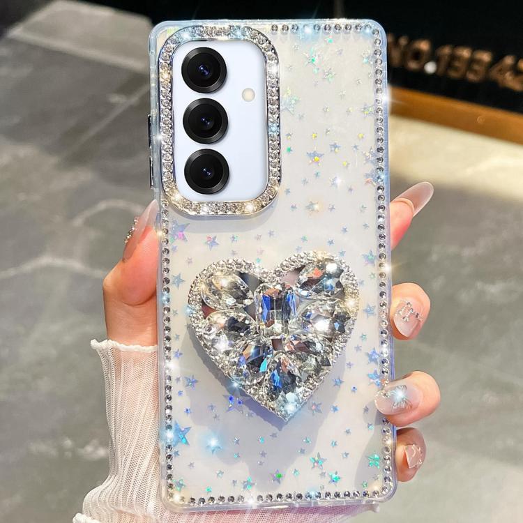 Diamond Glitter Gemstone Heart Holder Phone Case, For Samsung Galaxy S25 5G, For Samsung Galaxy S25+ 5G, For Samsung Galaxy S25 Ultra 5G, For Samsung Galaxy A16 5G, For Samsung Galaxy S24 FE 5G, For Samsung Galaxy A15 5G, For Samsung Galaxy A55 5G     ...