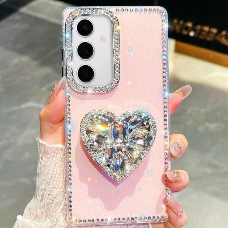 Diamond Glitter Gemstone Heart Holder Phone Case, For Samsung Galaxy S25 5G, For Samsung Galaxy S25+ 5G, For Samsung Galaxy S25 Ultra 5G, For Samsung Galaxy A16 5G, For Samsung Galaxy S24 FE 5G, For Samsung Galaxy A15 5G, For Samsung Galaxy A55 5G     ...