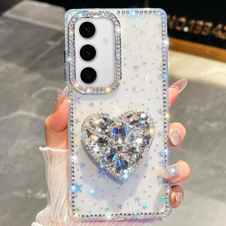Diamond Glitter Gemstone Heart Holder Phone Case, For Samsung Galaxy S25 5G, For Samsung Galaxy S25+ 5G, For Samsung Galaxy S25 Ultra 5G, For Samsung Galaxy A16 5G, For Samsung Galaxy S24 FE 5G, For Samsung Galaxy A15 5G, For Samsung Galaxy A55 5G     ...
