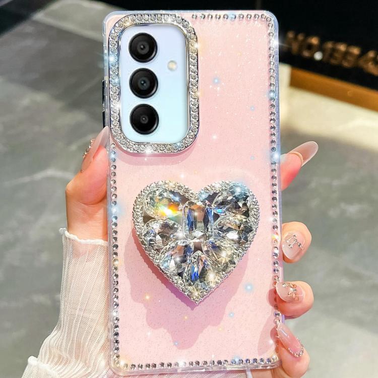 Diamond Glitter Gemstone Heart Holder Phone Case, For Samsung Galaxy S25 5G, For Samsung Galaxy S25+ 5G, For Samsung Galaxy S25 Ultra 5G, For Samsung Galaxy A16 5G, For Samsung Galaxy S24 FE 5G, For Samsung Galaxy A15 5G, For Samsung Galaxy A55 5G     ...