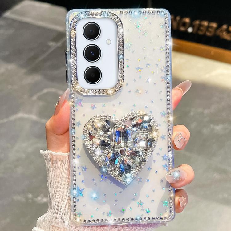 Diamond Glitter Gemstone Heart Holder Phone Case, For Samsung Galaxy S25 5G, For Samsung Galaxy S25+ 5G, For Samsung Galaxy S25 Ultra 5G, For Samsung Galaxy A16 5G, For Samsung Galaxy S24 FE 5G, For Samsung Galaxy A15 5G, For Samsung Galaxy A55 5G     ...