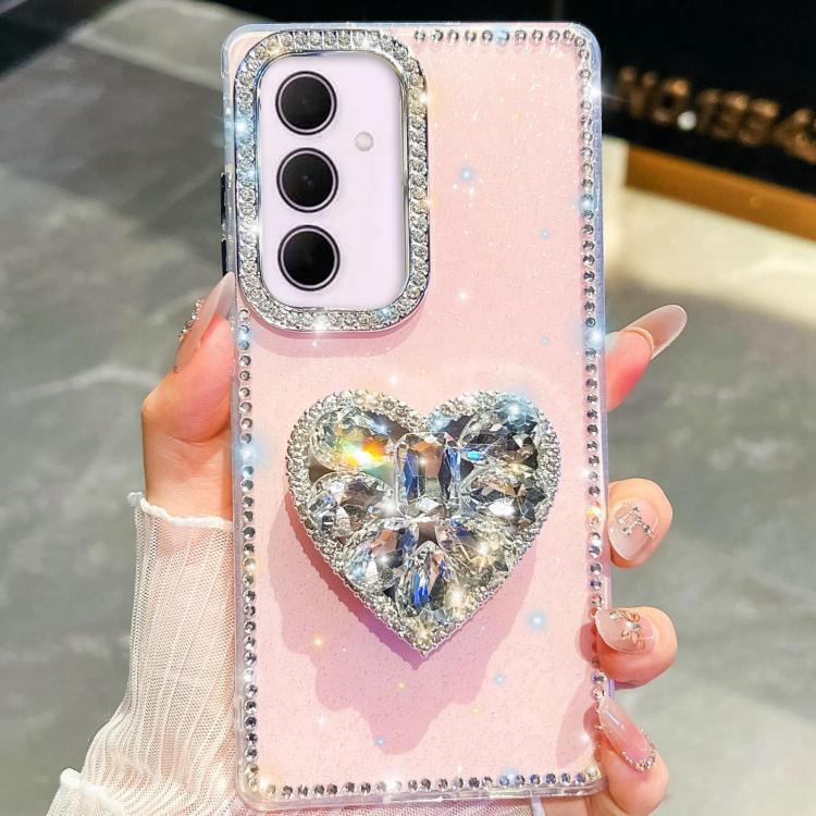 Diamond Glitter Gemstone Heart Holder Phone Case, For Samsung Galaxy S25 5G, For Samsung Galaxy S25+ 5G, For Samsung Galaxy S25 Ultra 5G, For Samsung Galaxy A16 5G, For Samsung Galaxy S24 FE 5G, For Samsung Galaxy A15 5G, For Samsung Galaxy A55 5G     ...