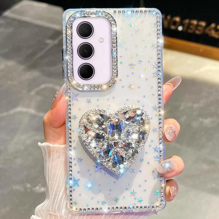 Diamond Glitter Gemstone Heart Holder Phone Case, For Samsung Galaxy S25 5G, For Samsung Galaxy S25+ 5G, For Samsung Galaxy S25 Ultra 5G, For Samsung Galaxy A16 5G, For Samsung Galaxy S24 FE 5G, For Samsung Galaxy A15 5G, For Samsung Galaxy A55 5G     ...