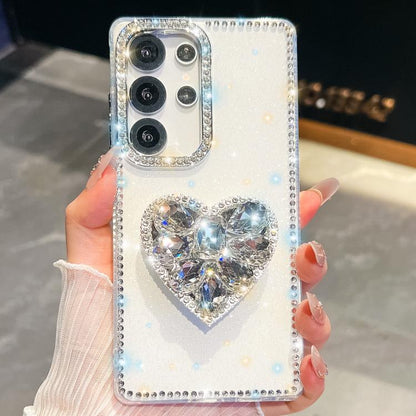 Diamond Glitter Gemstone Heart Holder Phone Case, For Samsung Galaxy S24 Ultra 5G, For Samsung Galaxy S24+ 5G, For Samsung Galaxy S24 5G, For Samsung Galaxy S23 Ultra 5G