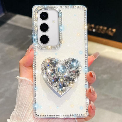 Diamond Glitter Gemstone Heart Holder Phone Case, For Samsung Galaxy S24 Ultra 5G, For Samsung Galaxy S24+ 5G, For Samsung Galaxy S24 5G, For Samsung Galaxy S23 Ultra 5G