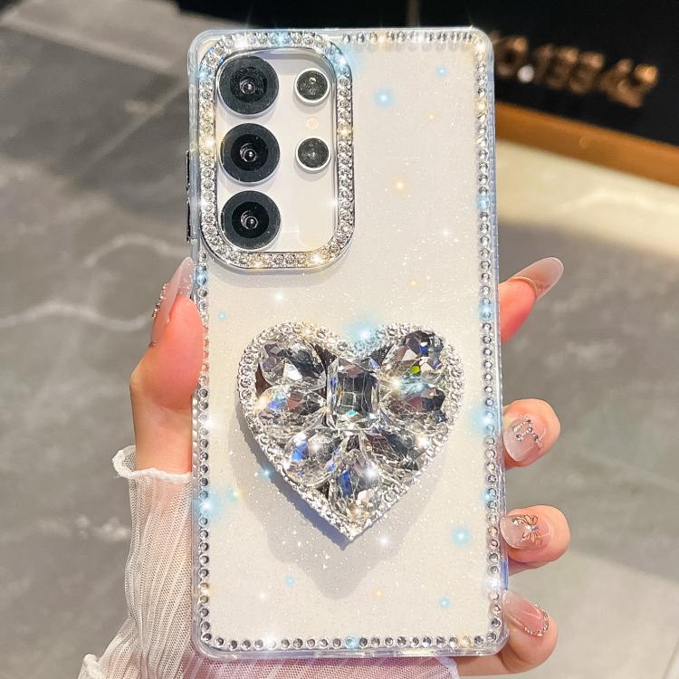Diamond Glitter Gemstone Heart Holder Phone Case, For Samsung Galaxy S24 Ultra 5G, For Samsung Galaxy S24+ 5G, For Samsung Galaxy S24 5G, For Samsung Galaxy S23 Ultra 5G