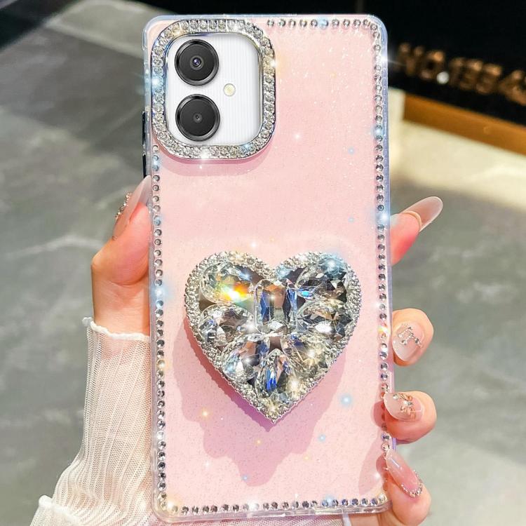 Diamond Glitter Gemstone Heart Holder Phone Case, For Samsung Galaxy S26+ 5G, For Samsung Galaxy S26 Ultra 5G, For Samsung Galaxy S26 5G, For Samsung Galaxy A07 5G, For Samsung Galaxy A17 5G, For Samsung Galaxy A56 5G, For Samsung Galaxy A26 5G        ...