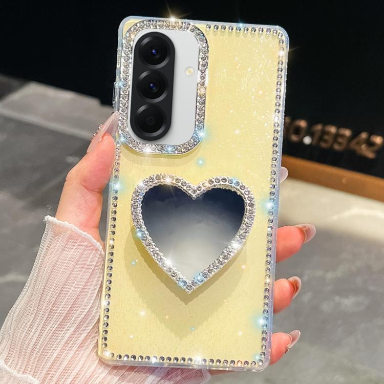 Diamond Glitter Mirror Heart Holder Phone Case, For Samsung Galaxy S26+ 5G, For Samsung Galaxy S26 Ultra 5G, For Samsung Galaxy S26 5G, For Samsung Galaxy A07 5G, For Samsung Galaxy A17 5G, For Samsung Galaxy A56 5G, For Samsung Galaxy A26 5G          ...