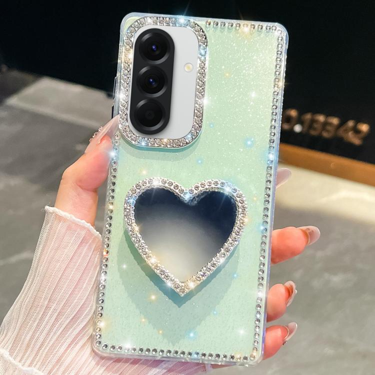 Diamond Glitter Mirror Heart Holder Phone Case, For Samsung Galaxy S26+ 5G, For Samsung Galaxy S26 Ultra 5G, For Samsung Galaxy S26 5G, For Samsung Galaxy A07 5G, For Samsung Galaxy A17 5G, For Samsung Galaxy A56 5G, For Samsung Galaxy A26 5G          ...