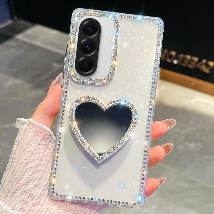 Diamond Glitter Mirror Heart Holder Phone Case, For Samsung Galaxy S26+ 5G, For Samsung Galaxy S26 Ultra 5G, For Samsung Galaxy S26 5G, For Samsung Galaxy A07 5G, For Samsung Galaxy A17 5G, For Samsung Galaxy A56 5G, For Samsung Galaxy A26 5G          ...