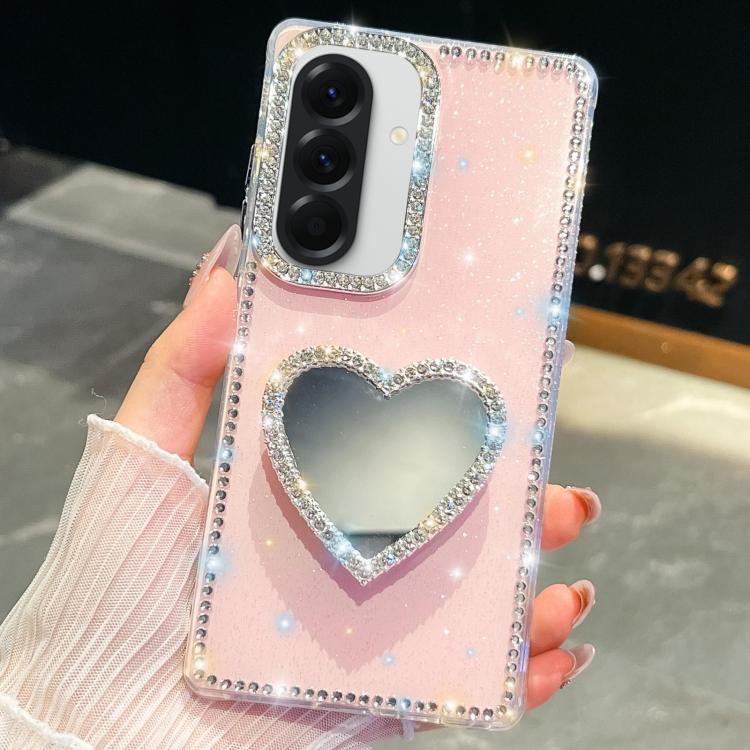 Diamond Glitter Mirror Heart Holder Phone Case, For Samsung Galaxy S26+ 5G, For Samsung Galaxy S26 Ultra 5G, For Samsung Galaxy S26 5G, For Samsung Galaxy A07 5G, For Samsung Galaxy A17 5G, For Samsung Galaxy A56 5G, For Samsung Galaxy A26 5G          ...
